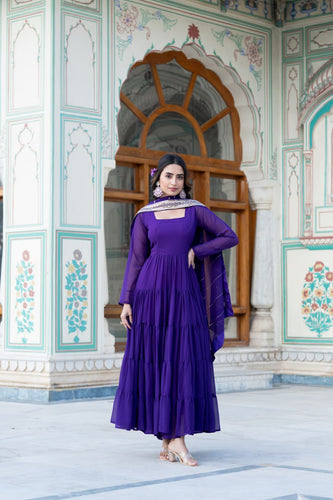 Alluring Purple Faux Georgette Gown with Sequined Dupatta ClothsVilla