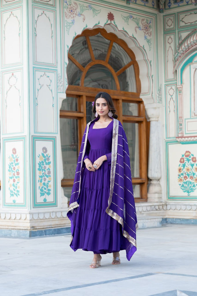 Alluring Purple Faux Georgette Gown with Sequined Dupatta ClothsVilla