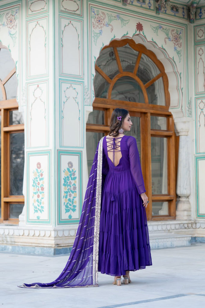 Alluring Purple Faux Georgette Gown with Sequined Dupatta ClothsVilla