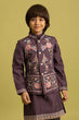 Load image into Gallery viewer, Premium Purple Kids Koti Kurta Pajama Set for Wedding Style Clothsvilla