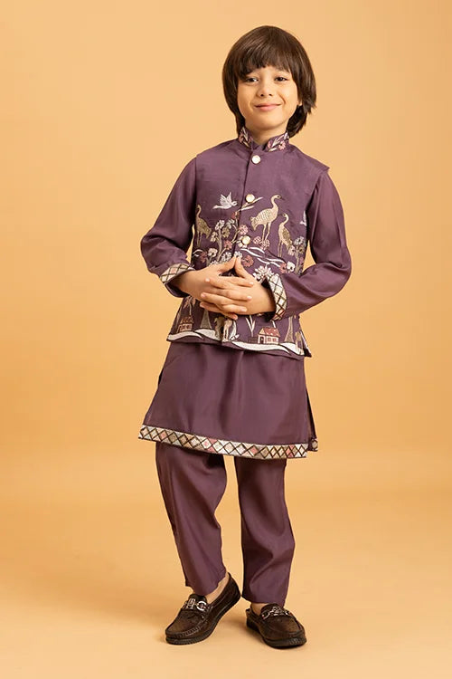 Graceful Purple Koti Kurta Set for Kids Wear Clothsvilla