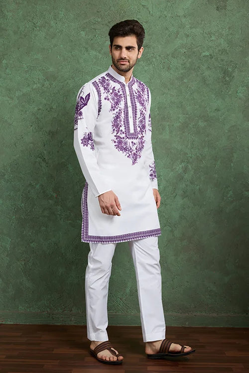 Purple Color Digital Printed Gents Kurta Pyjama Clothsvilla