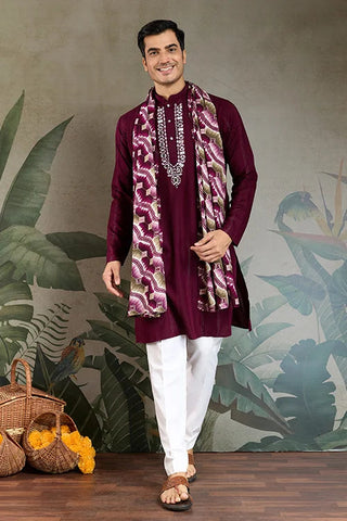 Designer Purple Men Kurta and Dupatta for Weddings Clothsvilla