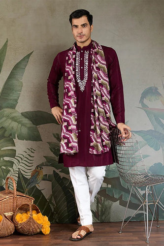 Designer Purple Men Kurta and Dupatta for Weddings Clothsvilla