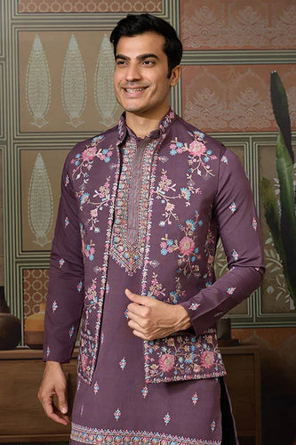 Dusty Purple Wedding Kurta with Matching Koti Set for men Clothsvilla