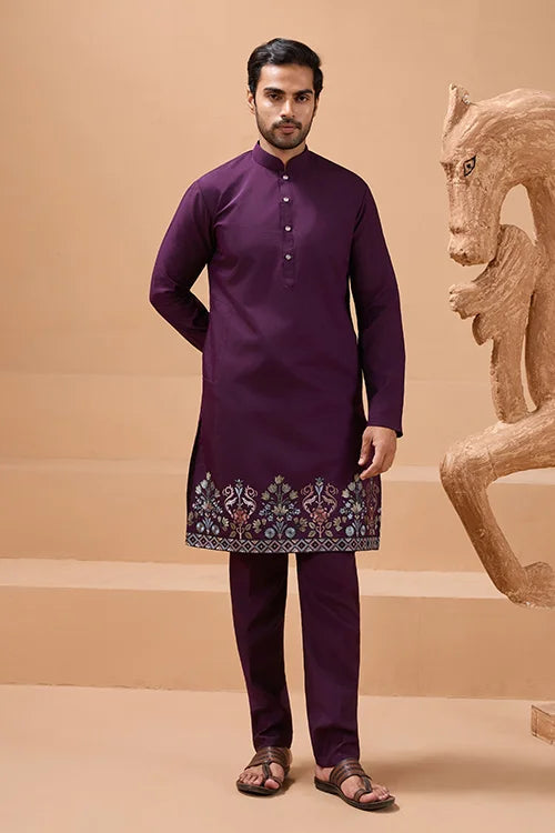 Vibrant Purple Color Koti Kurta Set Pair for Men Collection Clothsvilla