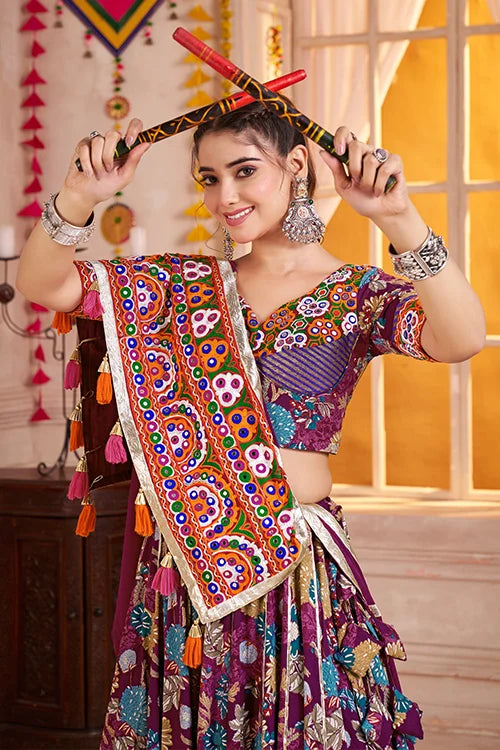 Purple Printed Navratri Chaniya Choli for Women Clothsvilla