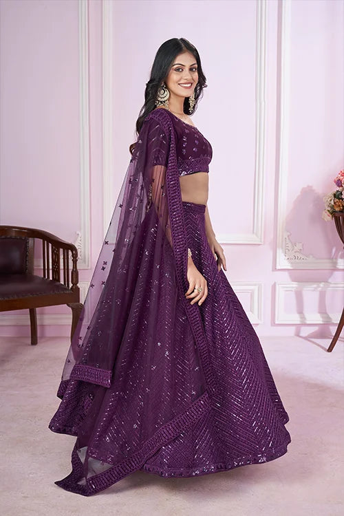 Stunning Purple Georgette Lehenga Choli with Dupatta Clothsvilla