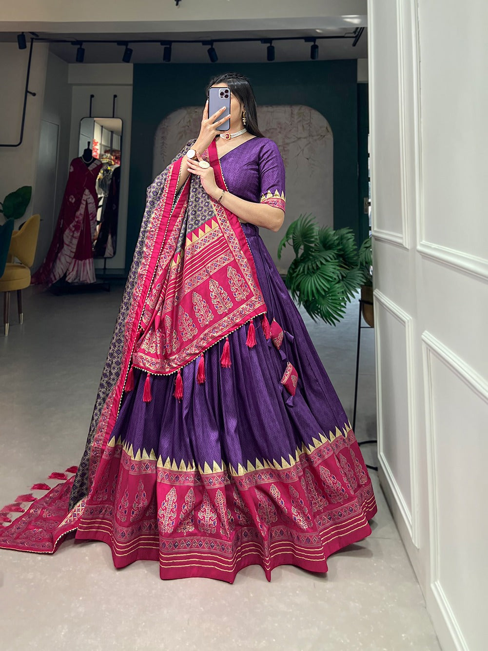 Purple Color Printed Tussar Silk Lehenga Choli ClothsVilla