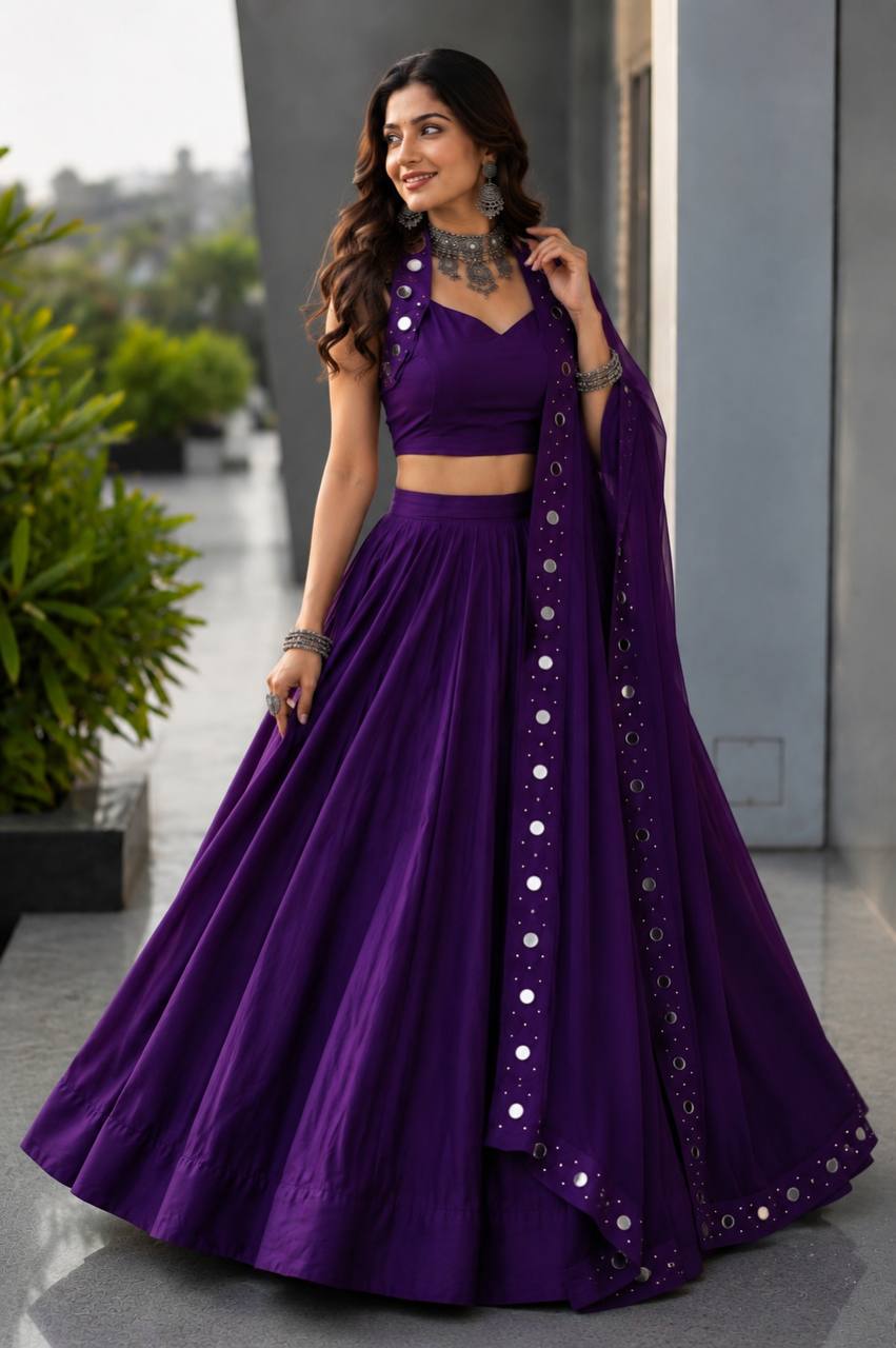 Royal Blue Cotton Mirror Work Lehenga Choli ClothsVilla