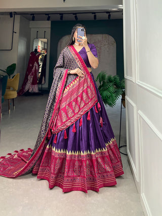 Purple Color Printed Tussar Silk Lehenga Choli ClothsVilla