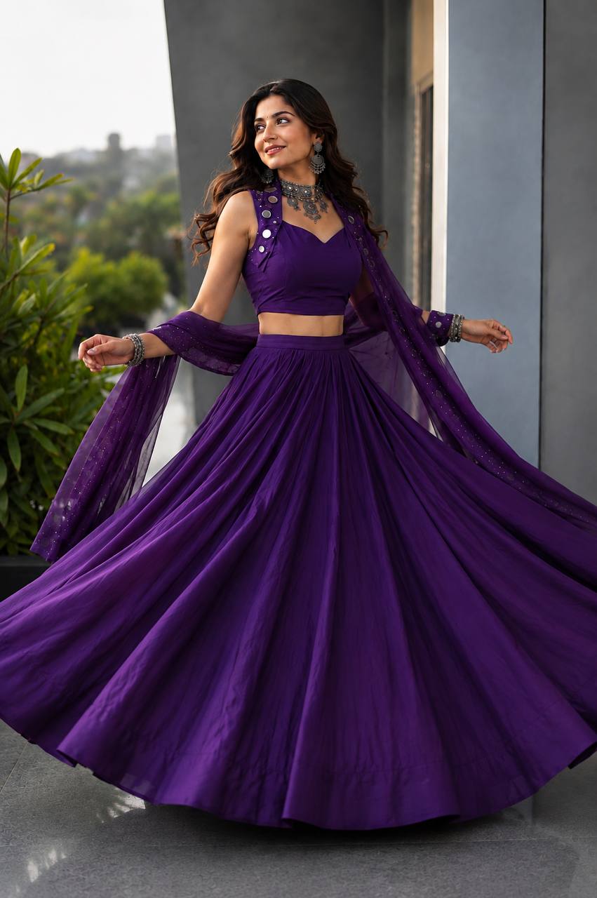 Royal Blue Cotton Mirror Work Lehenga Choli ClothsVilla