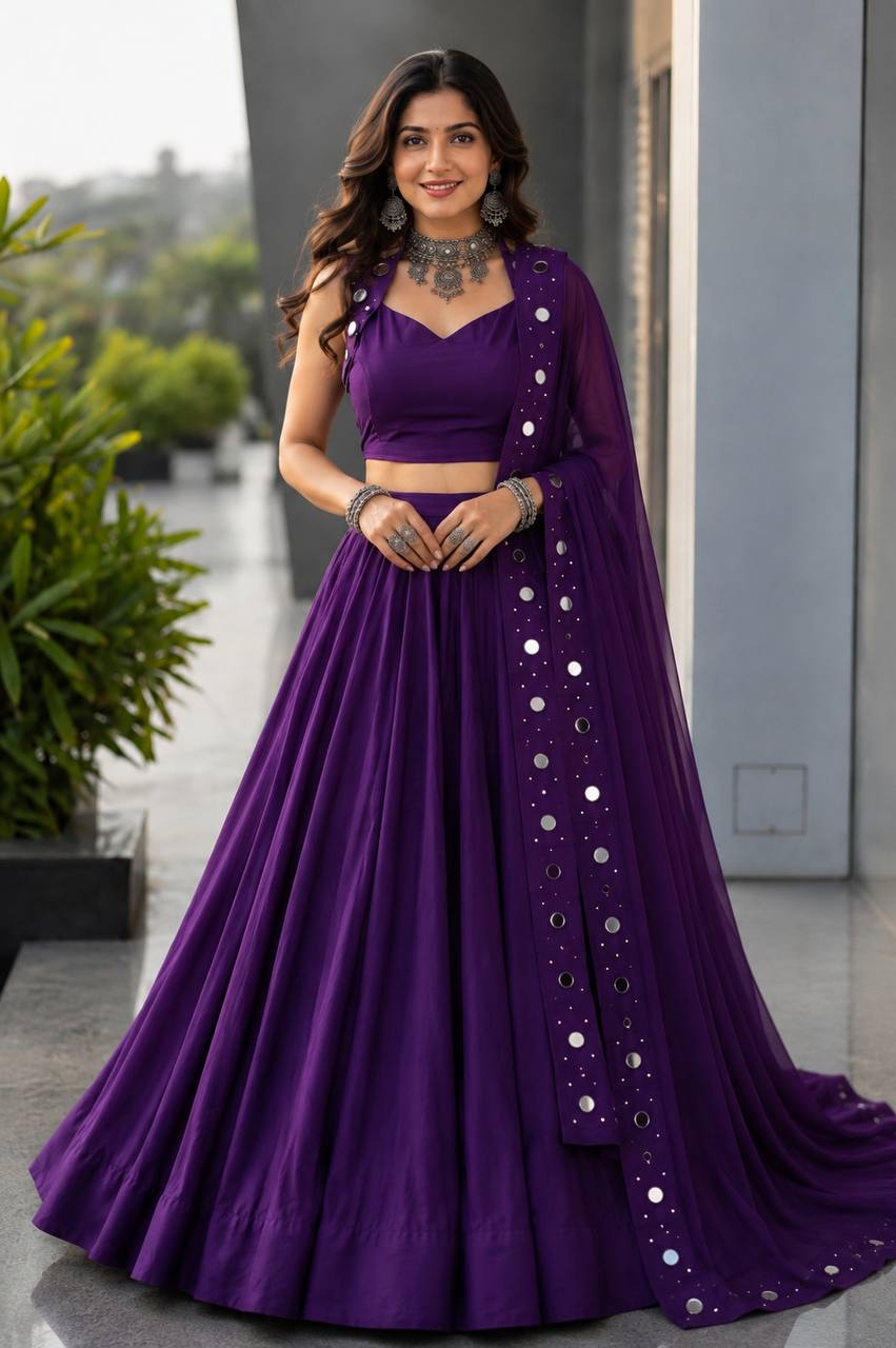 Royal Blue Cotton Mirror Work Lehenga Choli ClothsVilla