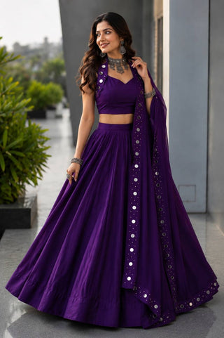 Royal Blue Cotton Mirror Work Lehenga Choli ClothsVilla