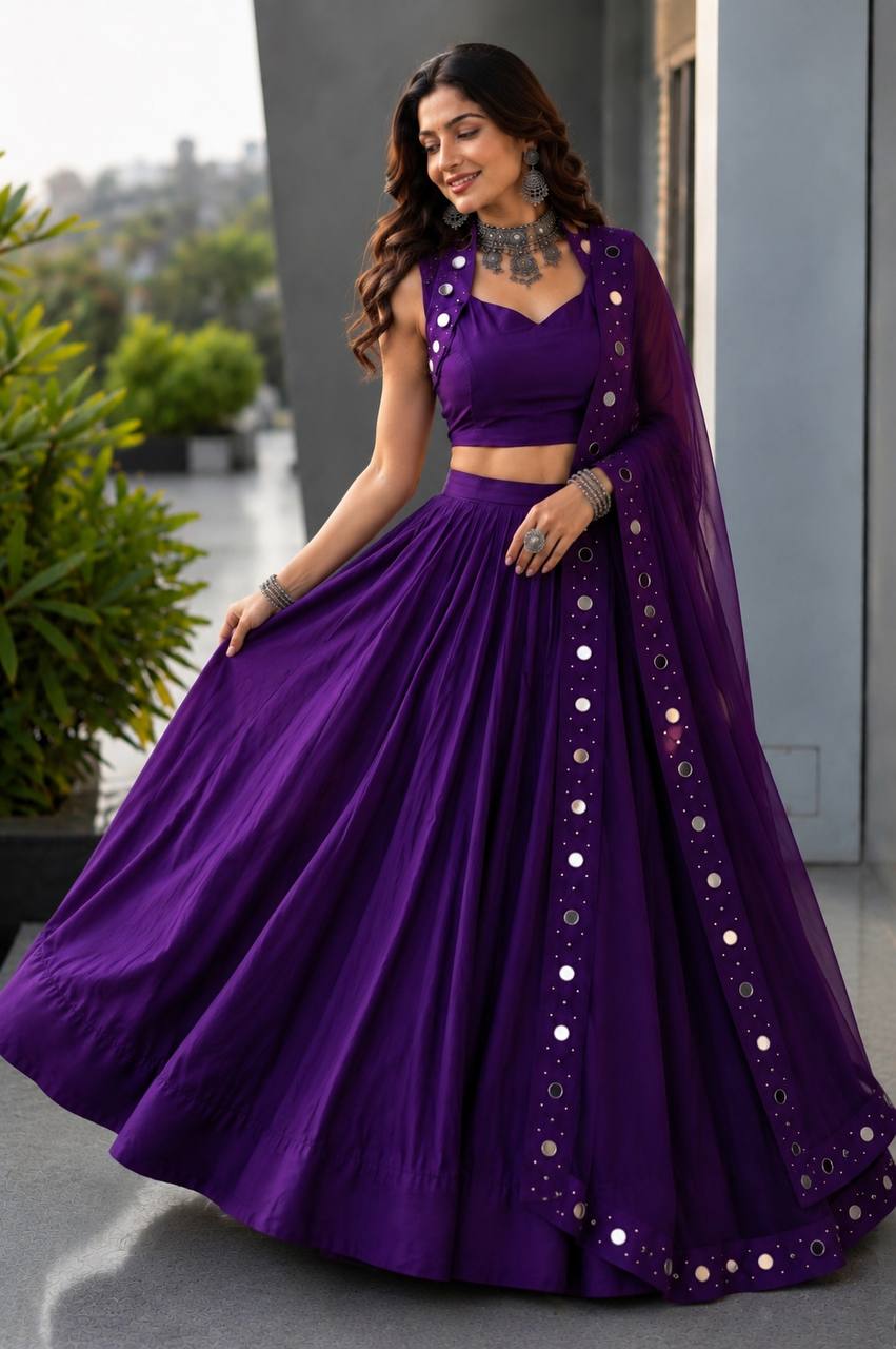 Royal Blue Cotton Mirror Work Lehenga Choli ClothsVilla