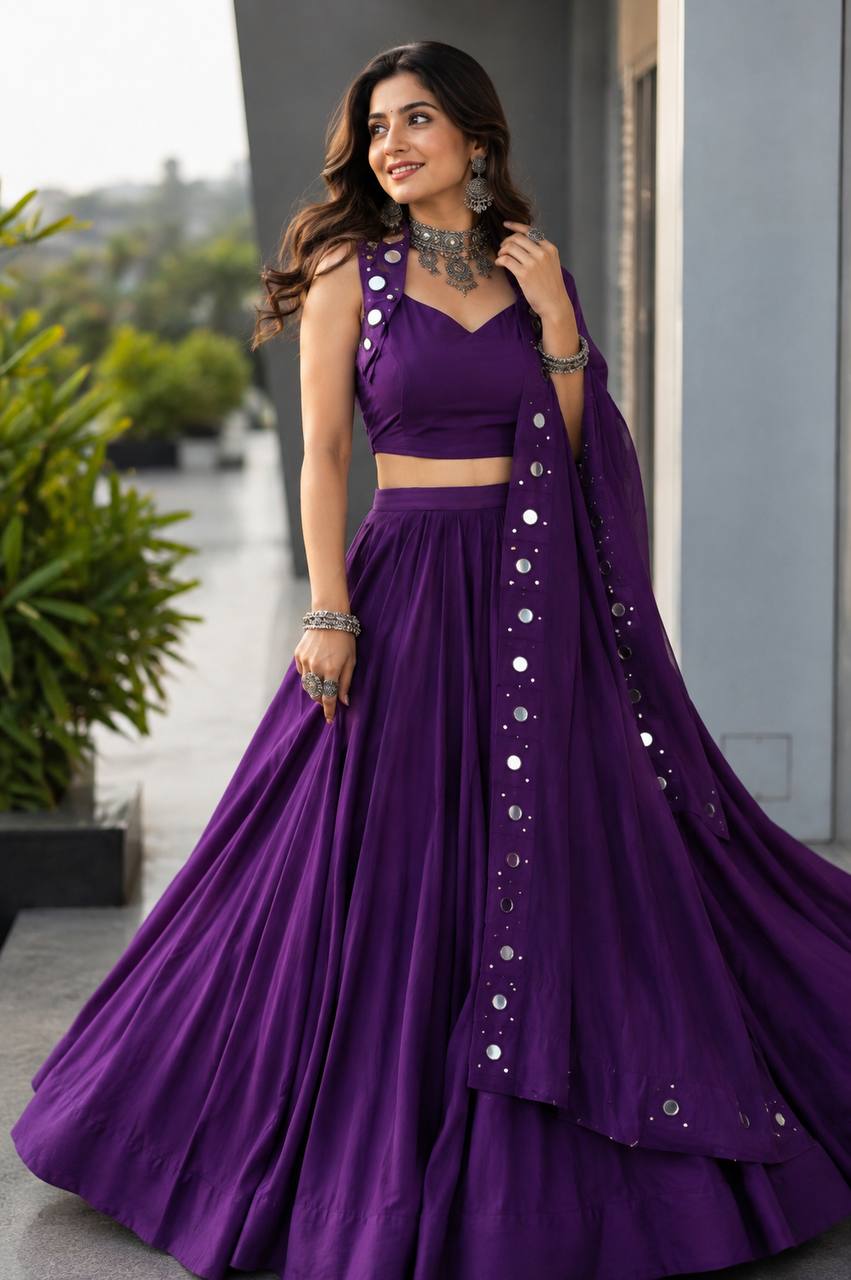 Royal Blue Cotton Mirror Work Lehenga Choli ClothsVilla