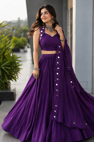 Royal Blue Cotton Mirror Work Lehenga Choli ClothsVilla
