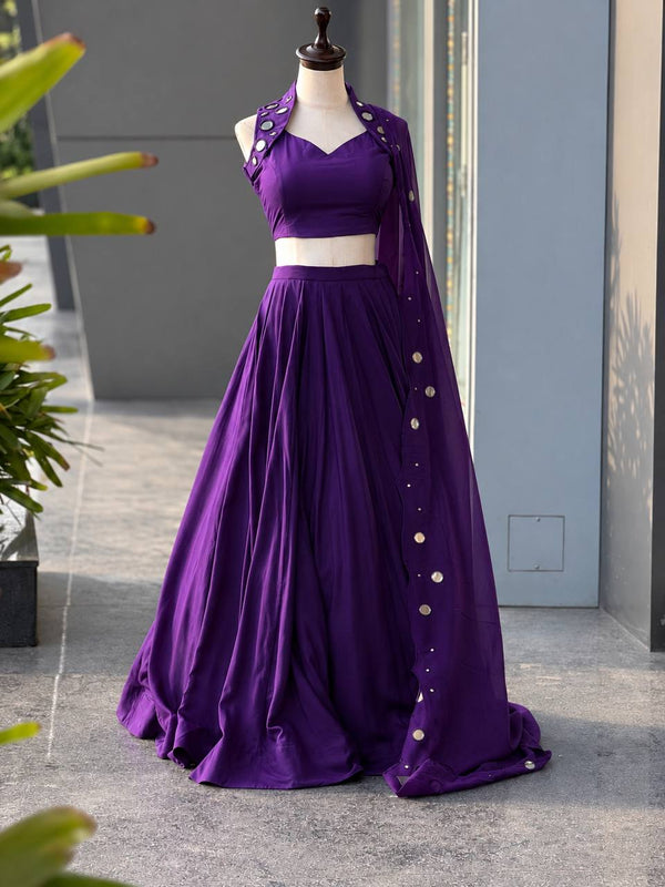 Royal Blue Cotton Mirror Work Lehenga Choli ClothsVilla