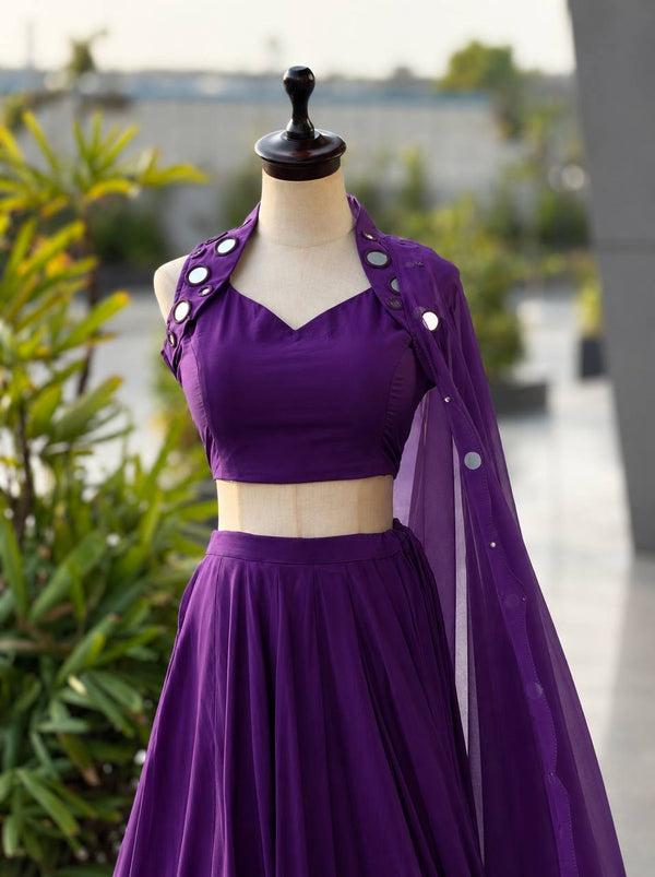 Royal Blue Cotton Mirror Work Lehenga Choli ClothsVilla