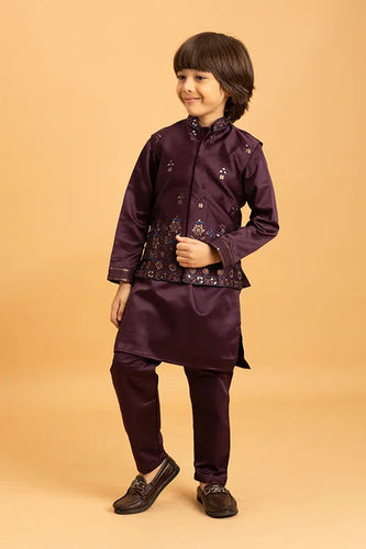 Purple Mirror Work Koti Kurta Set for Boys Clothsvilla