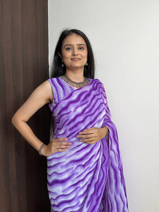 Purple Faux Georgette Gown Saree in Digital Shibori Print ClothsVilla