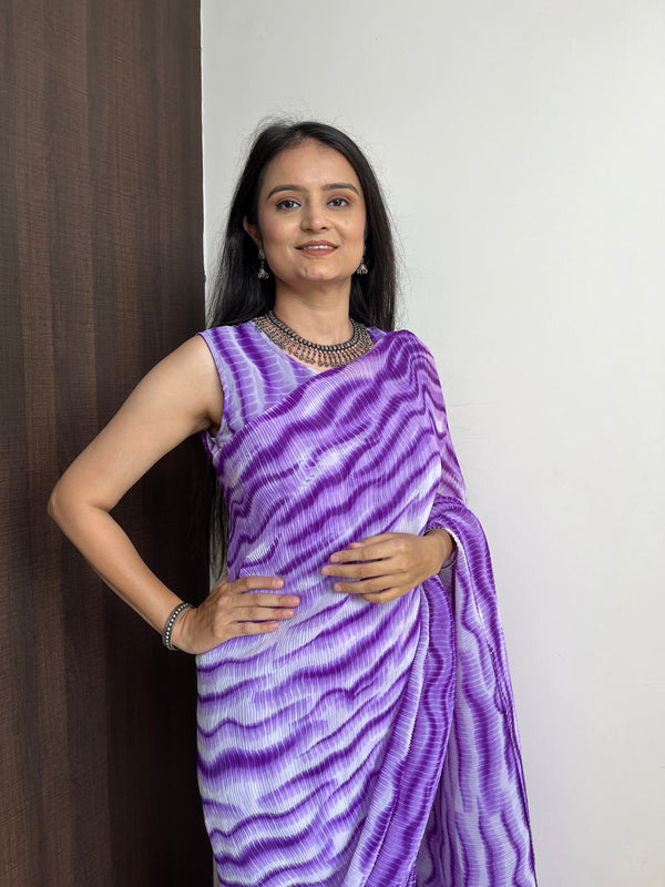 Purple Faux Georgette Gown Saree in Digital Shibori Print ClothsVilla