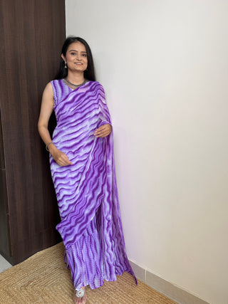Purple Faux Georgette Gown Saree in Digital Shibori Print ClothsVilla