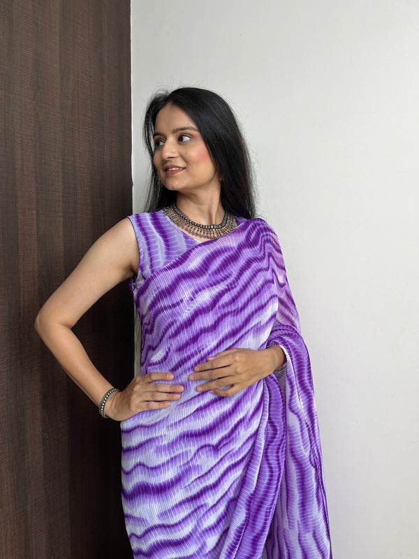 Purple Faux Georgette Gown Saree in Digital Shibori Print ClothsVilla