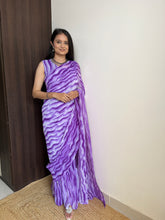 Load image into Gallery viewer, Purple Faux Georgette Gown Saree in Digital Shibori Print ClothsVilla
