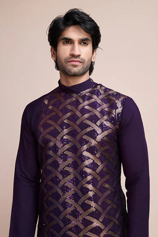 Traditional Purple Silk Kurta with Thread Work Clothsvilla