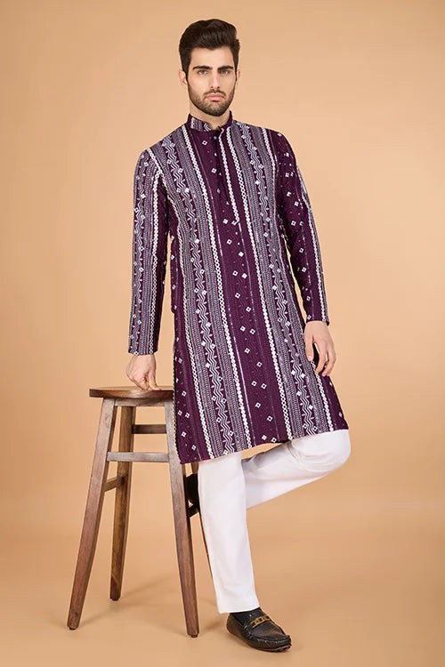 Purple Traditional Look Ethnic Wear Kurta for Men Clothsvilla