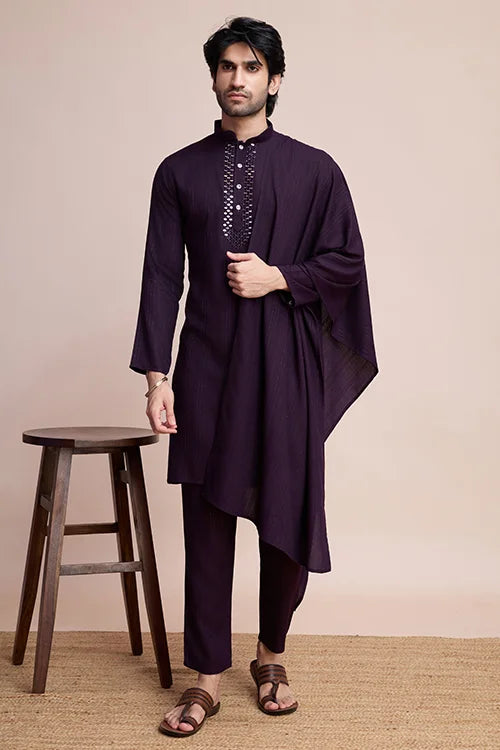 Purple Viscose Designer Kurta with Pant & Dupatta Clothsvilla