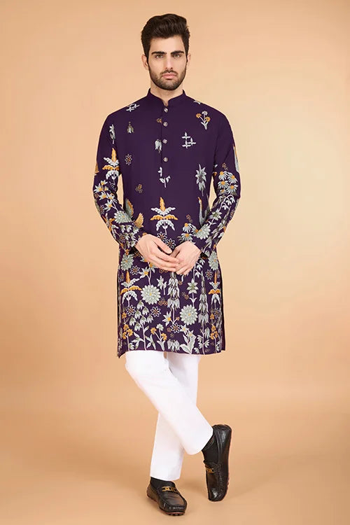 Designer Purple Kurta for Men - Viscose Rayon Fabric Clothsvilla