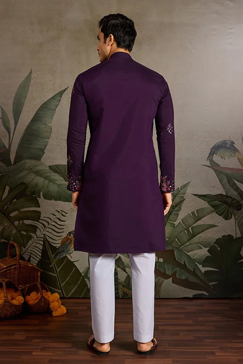 Designer Purple Mirror Work Kurta Set for Mens Wear Clothsvilla