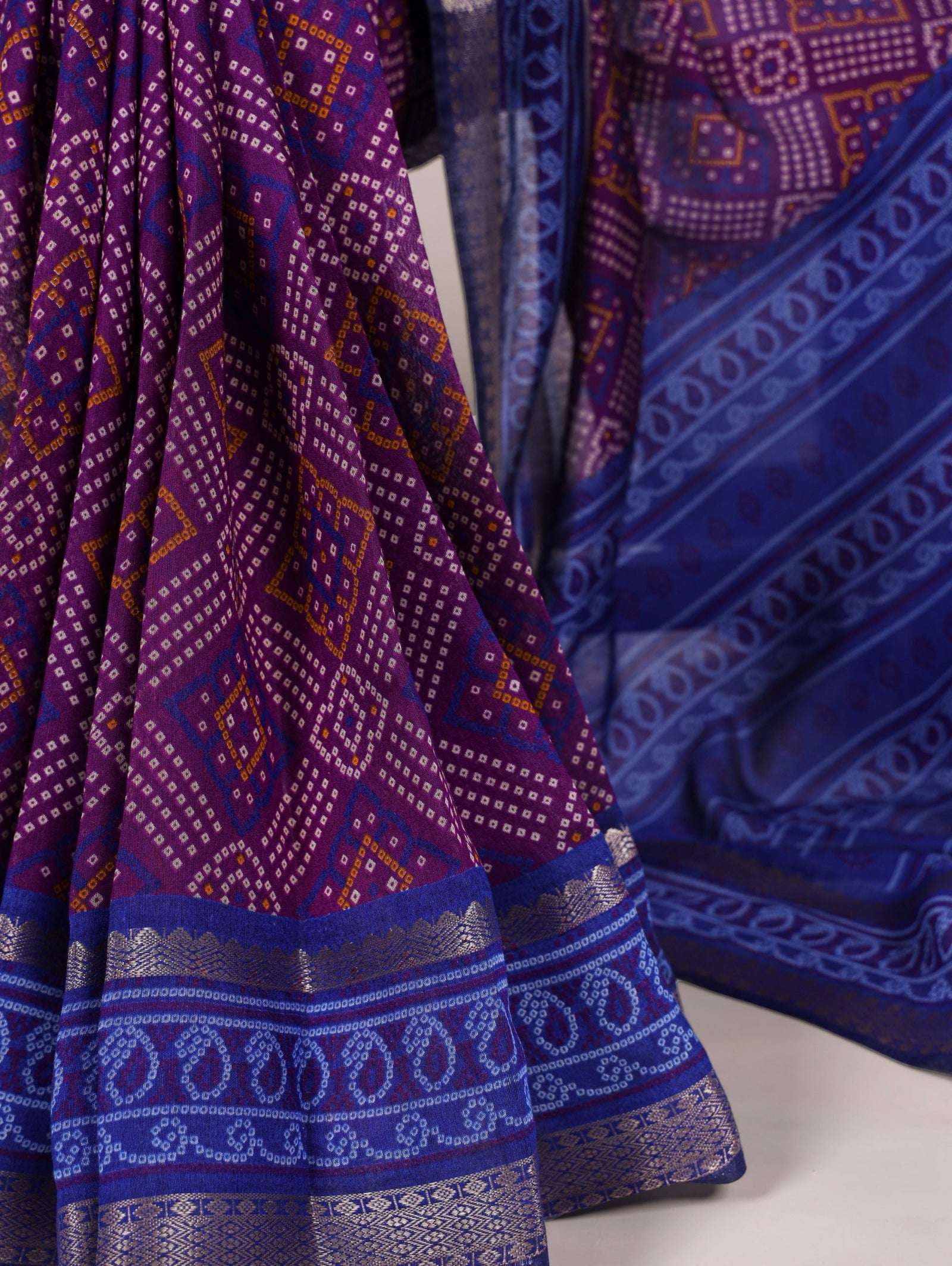 Purple Bandhej Print Chanderi Saree with Zari Weaving Work ClothsVilla