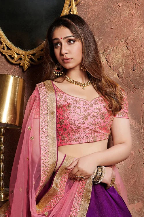Purple Color Embroidery Work Lehenga Choli Clothsvilla