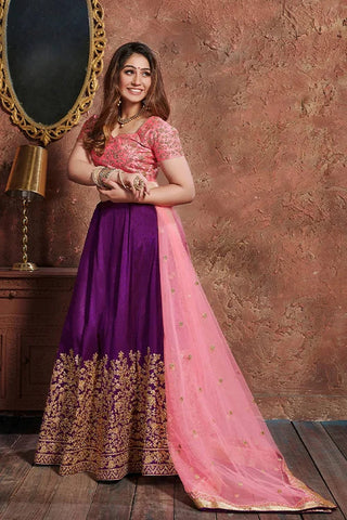 Purple Color Embroidery Work Lehenga Choli Clothsvilla