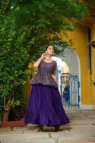 Purple Fendy Fabric Full-Stitched Lehenga Set with Sequins Embroidered Peplum Blouse ClothsVilla