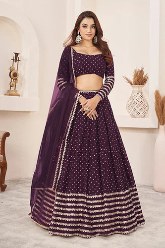 Purple Georgette Zari Sequins Embroidered Work Lehenga Choli Clothsvilla