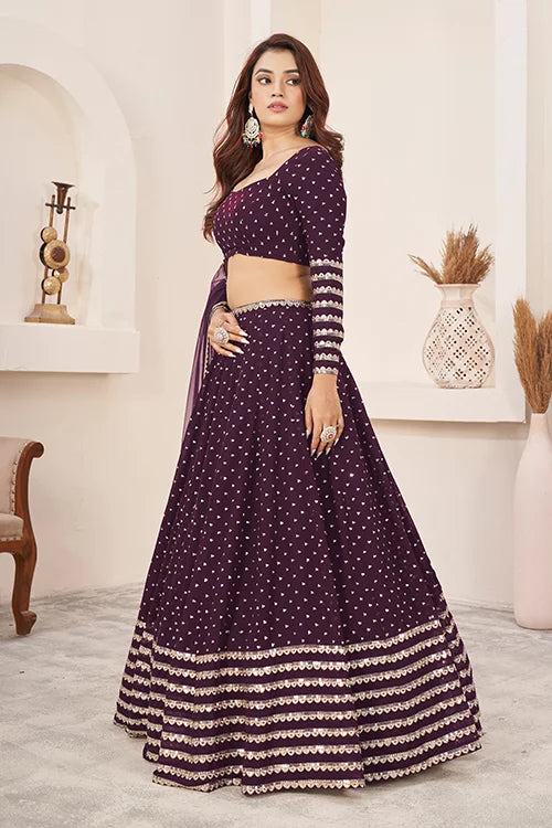 Purple Georgette Zari Sequins Embroidered Work Lehenga Choli Clothsvilla