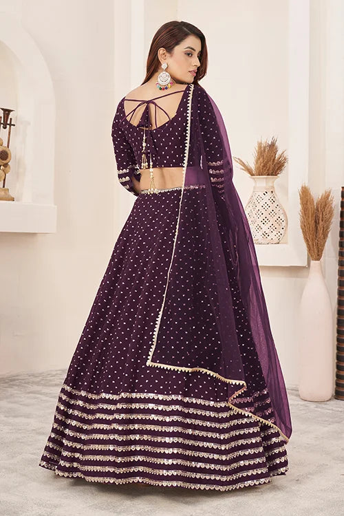 Purple Georgette Zari Sequins Embroidered Work Lehenga Choli Clothsvilla