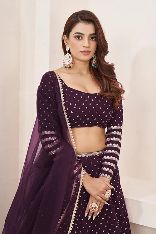 Purple Georgette Zari Sequins Embroidered Work Lehenga Choli Secondary image