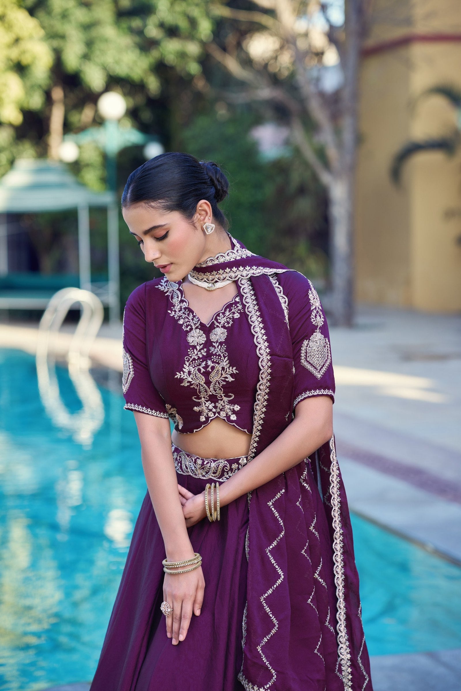 Purple Rangoli Crush Lehenga Set ClothsVilla