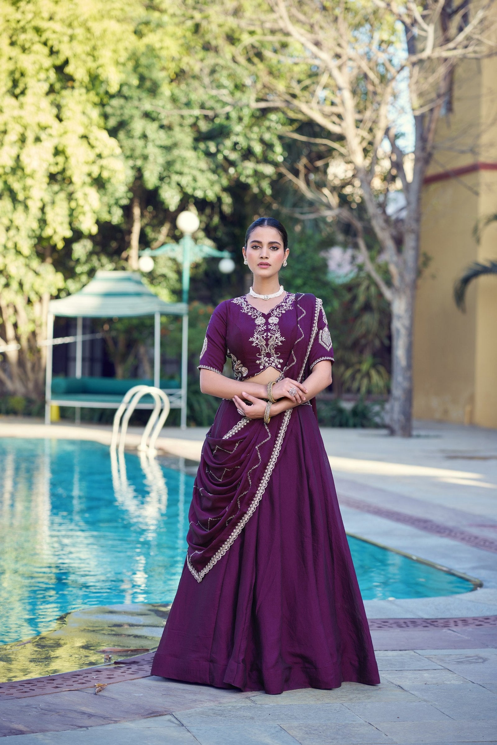 Purple Rangoli Crush Lehenga Set ClothsVilla
