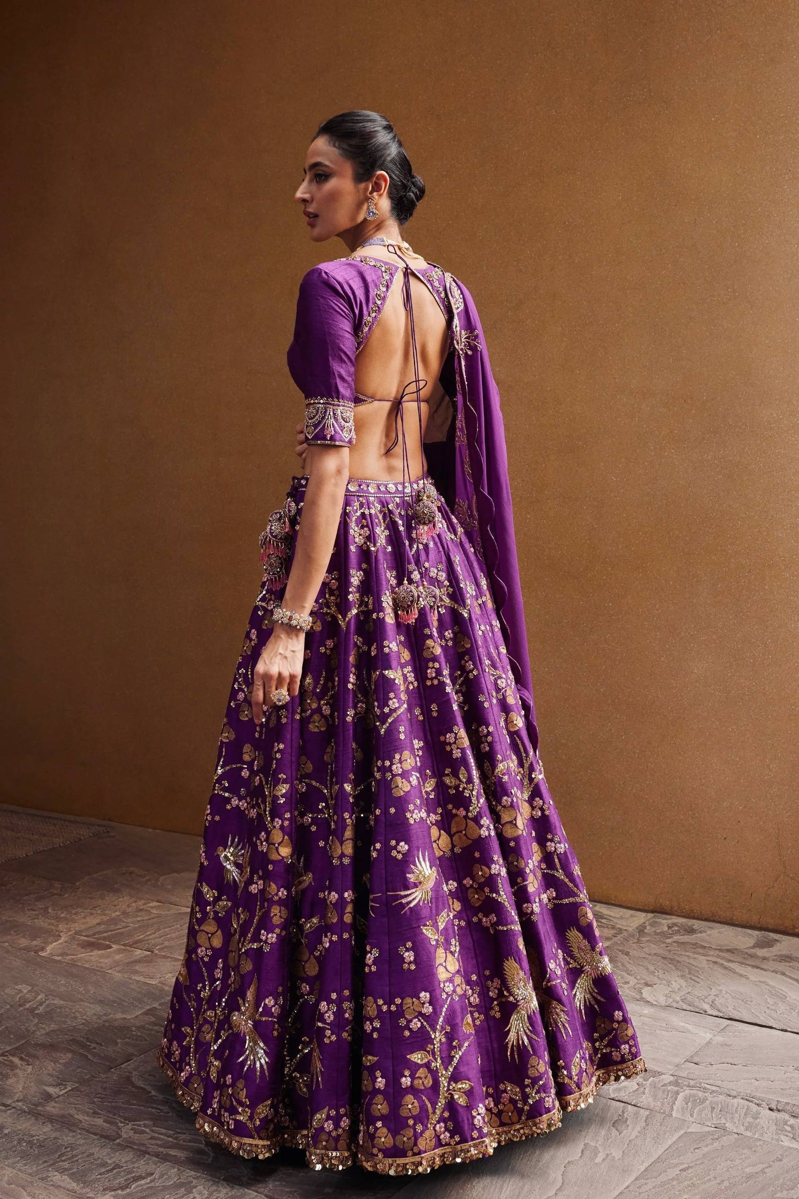 Purple Regal Thai Silk Lehenga Set with Sequins, Zari & Dori Work ClothsVilla