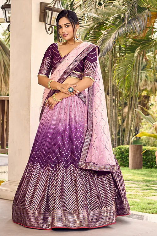 Purple Sequins Embroidery Work Party Wear Lehenga Choli With Dupatta Clothsvilla
