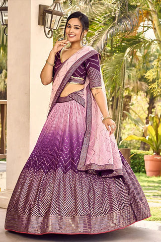 Purple Sequins Embroidery Work Party Wear Lehenga Choli With Dupatta Clothsvilla