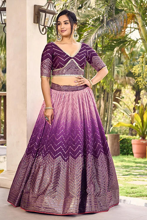 Purple Sequins Embroidery Work Party Wear Lehenga Choli With Dupatta Clothsvilla