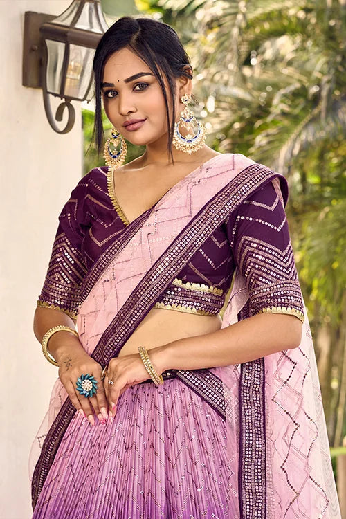 Purple Sequins Embroidery Work Party Wear Lehenga Choli With Dupatta Clothsvilla