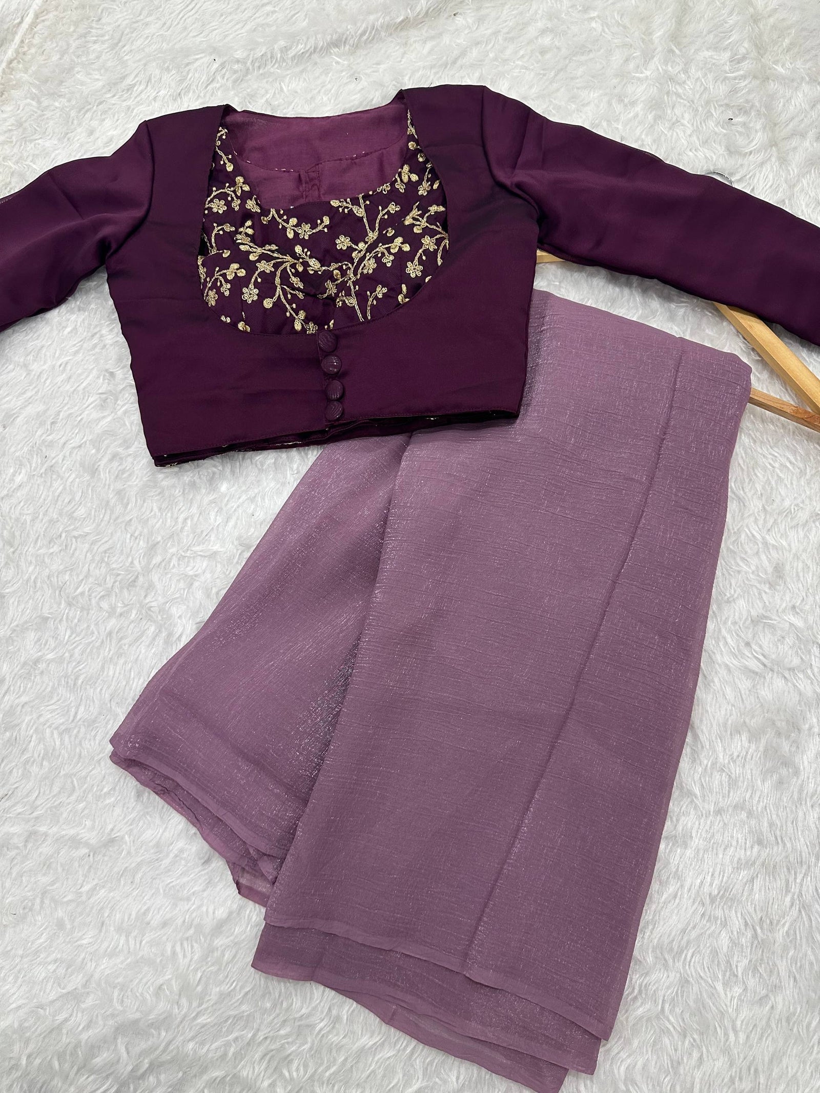 Purple Sleeveless Charm, Jacketed Grace – Sparkle Silk Saree Set with Kasturi Silk Blouse & Koti ClothsVilla